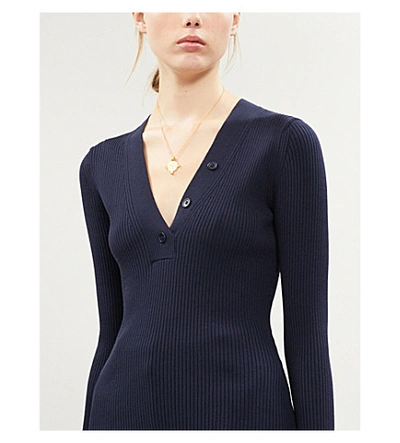 Shop Samsoe & Samsoe Ivy V-neck Ribbed Wool-knit Jumper In Night Sky