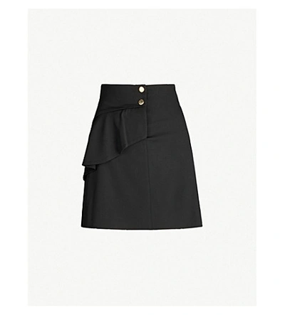 Shop Sandro Flared-detail Stretch-satin Skirt In Black