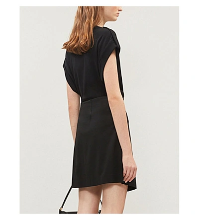 Shop Sandro Flared-detail Stretch-satin Skirt In Black