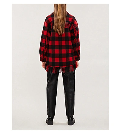 Shop Sandro Fringed-trim Wool-blend Jacket In Red Black