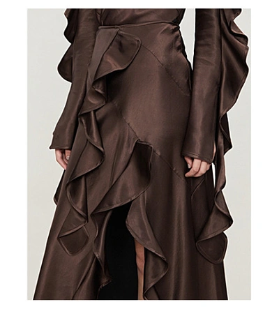 Shop Ellery Salero Asymmetric-hem Satin Midi Skirt In Chocolate