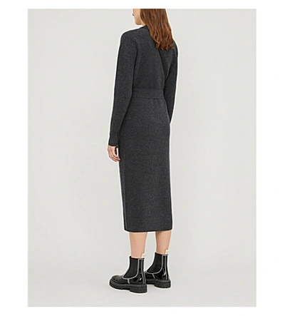 Shop Sandro Cosy Faux-pearl-embellished Wool And Cashmere-blend Midi Dress In Grey