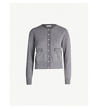Shop Sandro Contrast-trim Wool Cardigan In Grey