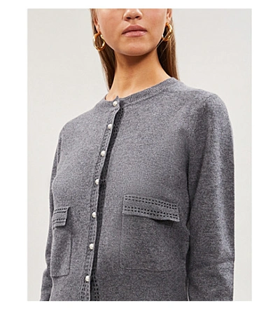 Shop Sandro Contrast-trim Wool Cardigan In Grey
