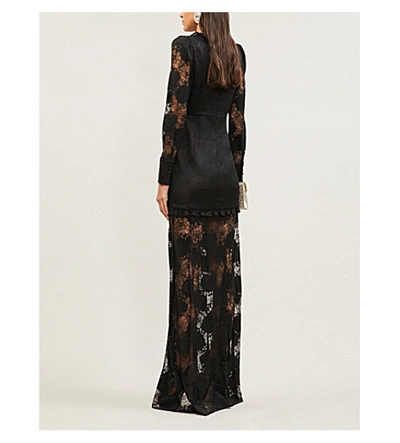 Shop Alexis Lucasta Ruffle-trimmed Ruched Stretch-lace Maxi Dress In Black