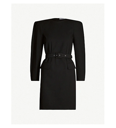 Shop Givenchy Padded-shoulder Wool-crepe Mini Dress In Black