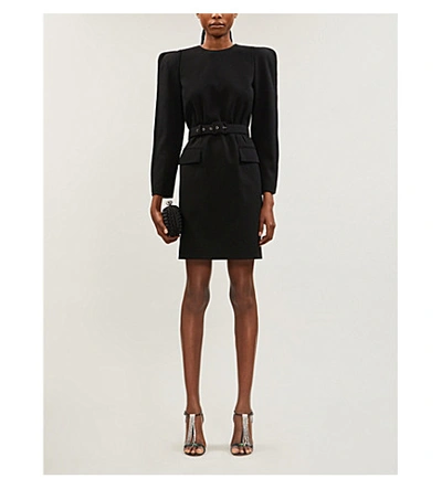 Shop Givenchy Padded-shoulder Wool-crepe Mini Dress In Black