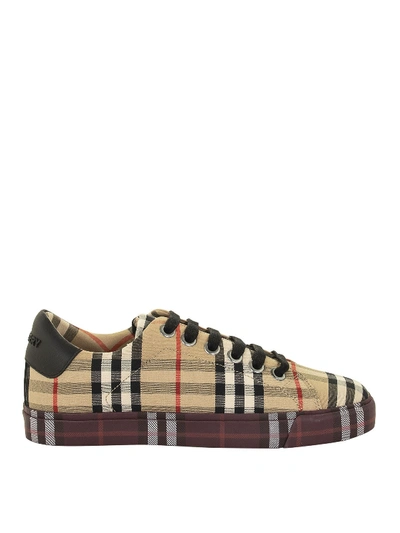 Shop Burberry Vintage Check Cotton Low Top Sneakers In Beige