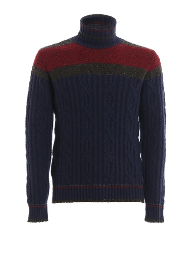 Shop Etro Cable Knit Wool Turtleneck Sweater In Blue