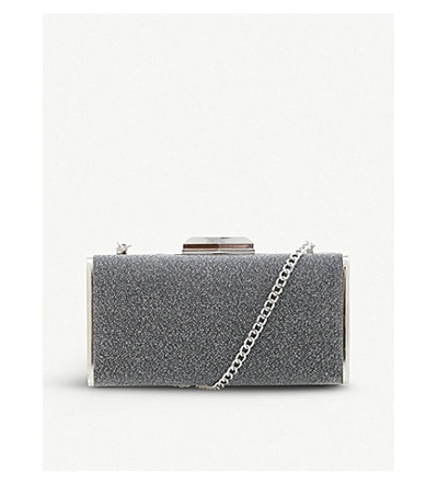 Dune Silver Metallic Box Clutch With Chain Strap