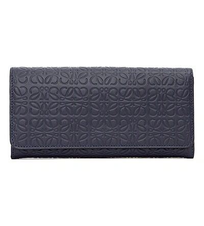 Shop Loewe Continental Logo-embossed Leather Wallet In Navy Blue