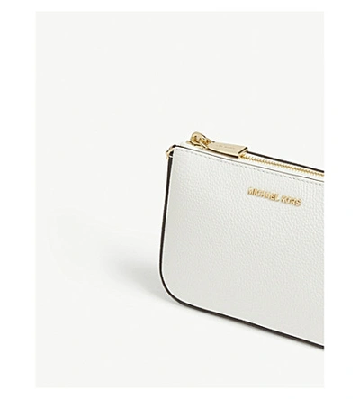 Shop Michael Michael Kors Textured Leather Chain Wallet In Optic White