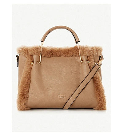 Shop Dune Dtedddy Faux-fur Lined Faux-leather Tote Bag In Camel-synthetic