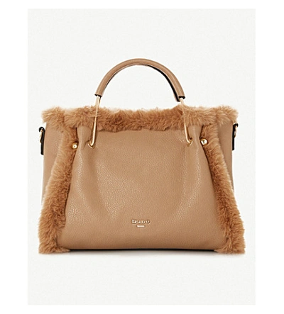 Shop Dune Dtedddy Faux-fur Lined Faux-leather Tote Bag In Camel-synthetic