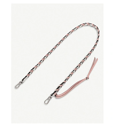 Shop Loewe Thin Braided Leather Strap In Salmon/white