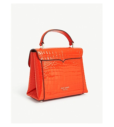 Shop Kate Spade Romy Croc-embossed Leather Top-handle Bag In Fire Lily