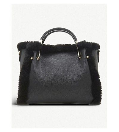 Shop Dune Dtedddy Faux-fur Lined Faux-leather Tote Bag In Black-faux Fur