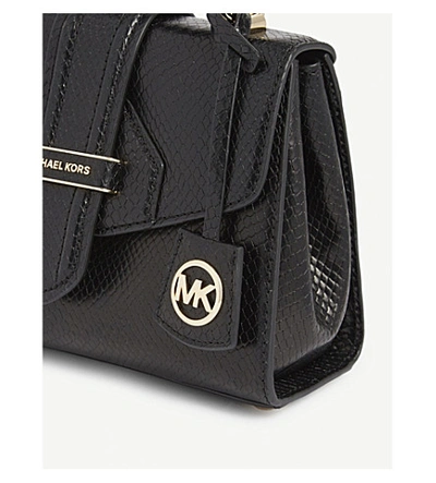 Michael Michael Kors Bleecker Small Reptile-embossed Leather Shoulder Bag  In Black | ModeSens