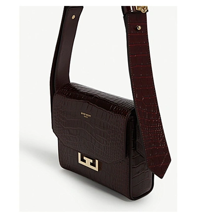 Shop Givenchy Eden Small Croc-embossed Leather Shoulder Bag In Aubergine