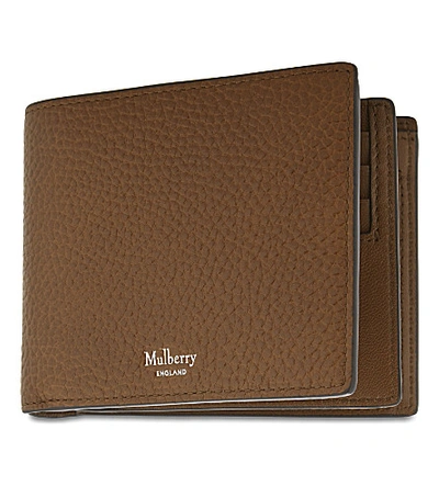 Shop Mulberry Trifold Grained Leather Card Wallet In Oak