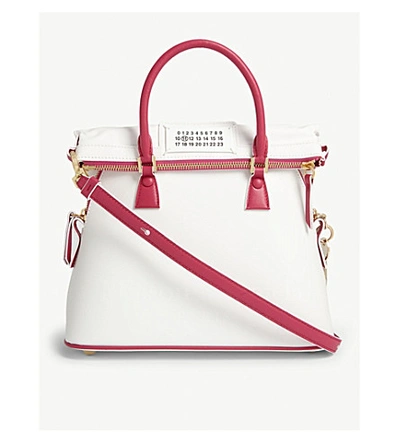 Shop Maison Margiela Top-handle Leather Shoulder Bag In Pink / White