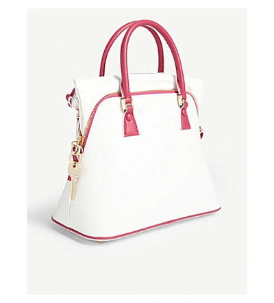 Shop Maison Margiela Top-handle Leather Shoulder Bag In Pink / White