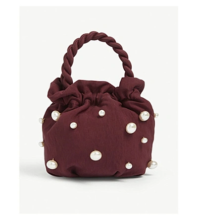 Shop Staud Grace Pearl-embellished Satin Bag In Deep Rasberry