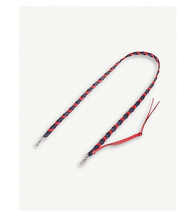 Shop Loewe Thin Braided Leather Strap In Navy/red