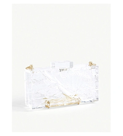 Shop L'afshar Ida Medium Croc-embossed Acrylic Clutch Bag In Irridescent+white