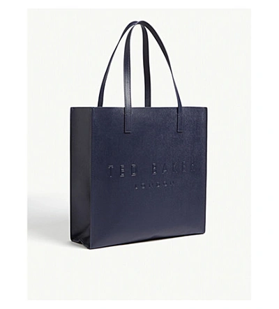 Shop Ted Baker Icon Leather Tote Bag In Dk-blue