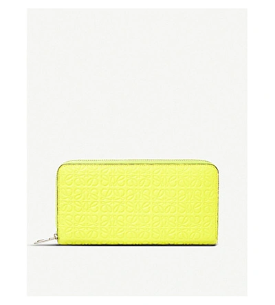 Shop Loewe Anagram Embossed Logo Leather Wallet In Yellow Lemon