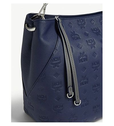 Shop Mcm Klara Monogram Leather Hobo Bag In Navy