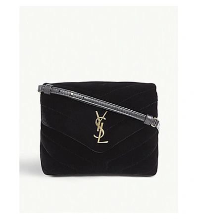 Shop Saint Laurent Loulou Velvet Shoulder Bag In Nero/nero
