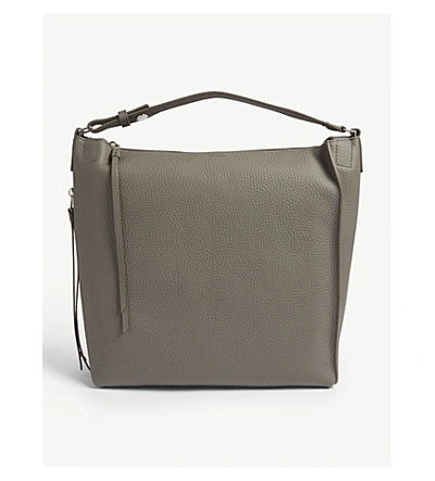 Shop Allsaints Kita Small Leather Backpack In Storm Grey