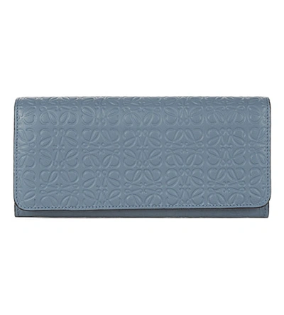Shop Loewe Continental Logo-embossed Leather Wallet In Stone Blue
