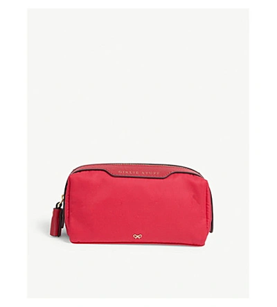 Shop Anya Hindmarch Girlie Stuff Leather-trimmed Nylon Pouch In Hot Pink