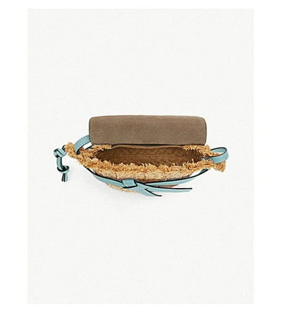 Shop Loewe Gate Mini Raffia And Leather Shoulder Bag In Light Blue/natural