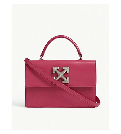 Shop Off-white Jitney 1.4 Leather Top Handle Bag In Fuschia