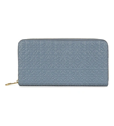 Shop Loewe Anagram Embossed Logo Leather Wallet In Stone Blue