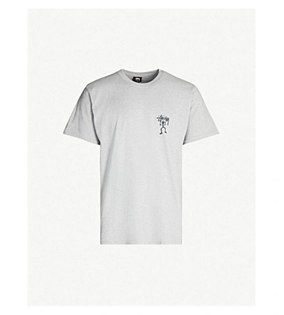 Shop Stussy Logo-print Cotton-jersey T-shirt In Ash Heather