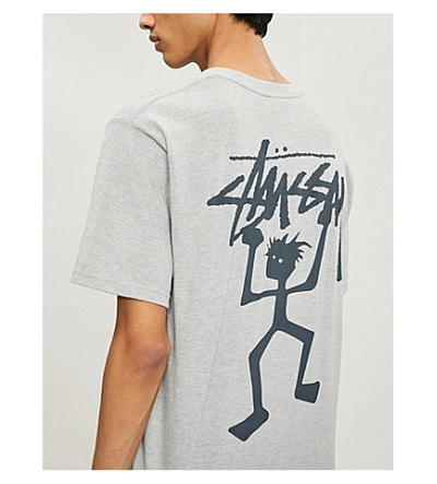 Shop Stussy Logo-print Cotton-jersey T-shirt In Ash Heather