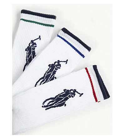 Shop Polo Ralph Lauren Polo Player Cotton-blend Socks Pack Of 3 In White Ass
