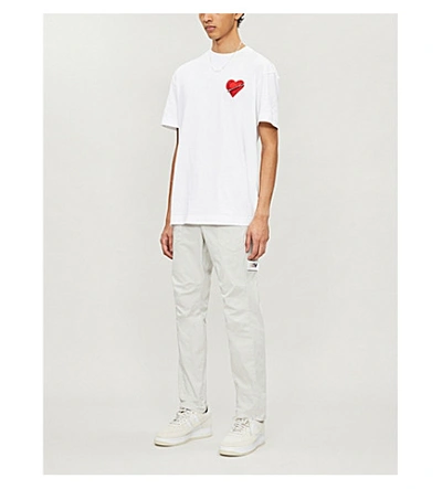 Shop Palm Angels Graphic-embroidered Cotton-jersey T-shirt In White