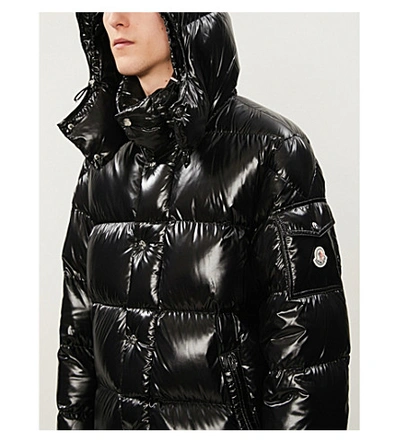Shop Moncler Hanoverian Glossy Longline Shell-down Jacket In Black