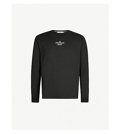 Shop Stone Island Logo-print Cotton-jersey Sweatshirt In Black