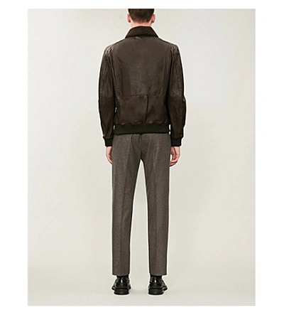 Shop Corneliani Shearling Collar Leather Jacket In Brown