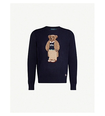 Shop Polo Ralph Lauren Graphic-intarsia Wool-knit Jumper In Blue