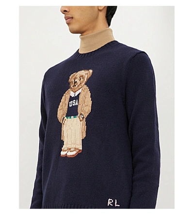 Shop Polo Ralph Lauren Graphic-intarsia Wool-knit Jumper In Blue