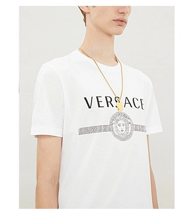 Shop Versace Logo-print Cotton-jersey T-shirt In Bianco