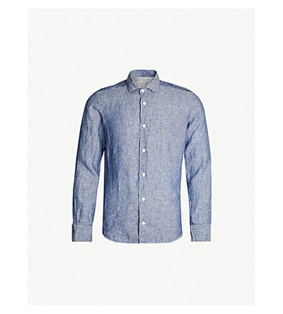 Shop Eleventy Regular-fit Linen Shirt In Denim